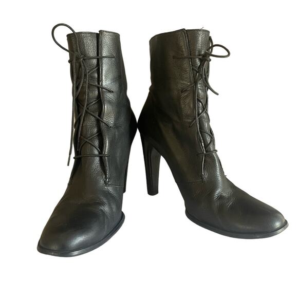 Vanessa Bruno Tie High Heel Witch Granny Boots in Black Leather Size 40/ US 9 - Picture 2 of 9